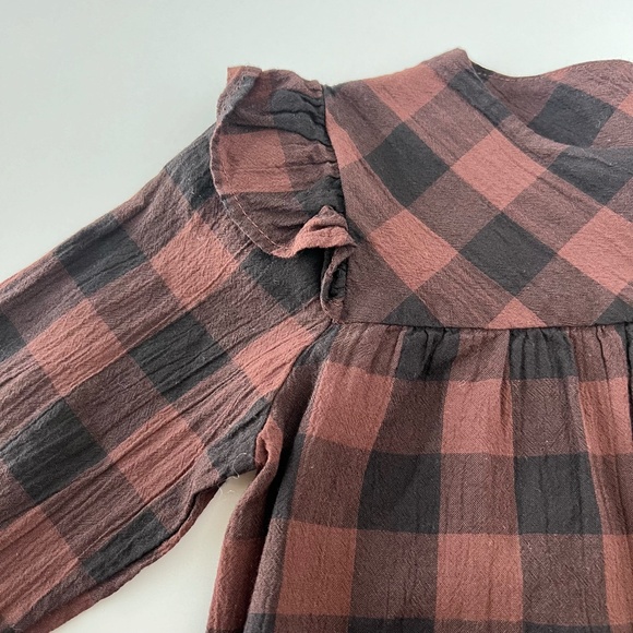 NWT Búho Ruffle Long Sleeve Checkered Blouse size 5/6 - Picture 5 of 8